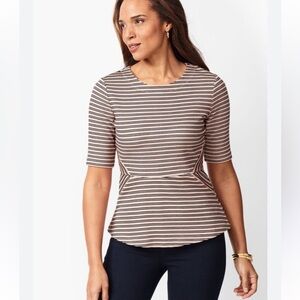 NEW Talbots Pink Black Striped Blouse Top Ribbed Dressy Casual Size XS